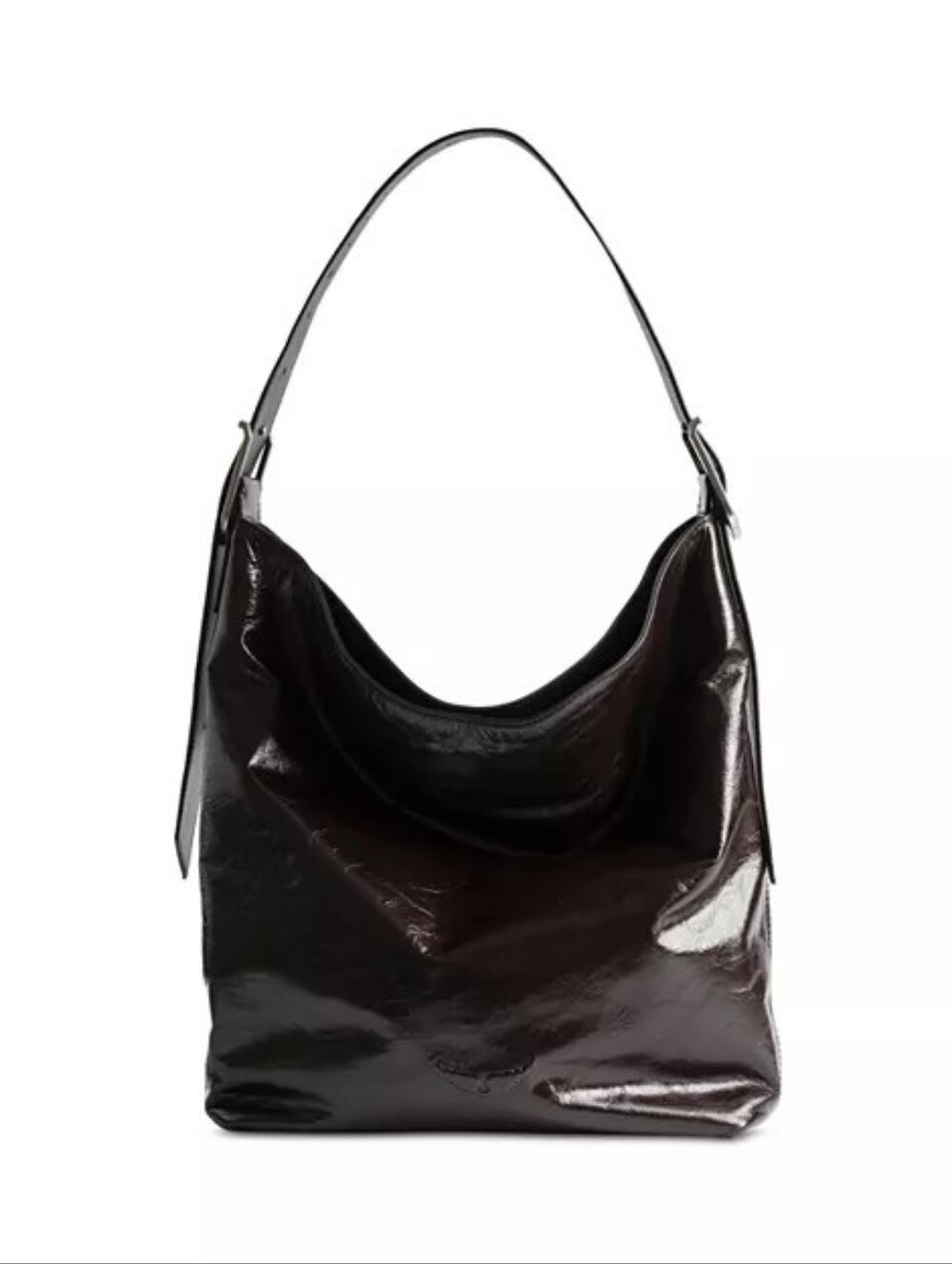Zadig & Voltaire Jane Vintage Patent Leather Hobo Bag Dark Brown NWT